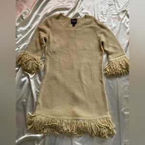 Rara Avis by Iris Apfel Tan Knit Sweater Fringe Boho Dress XL Unique
